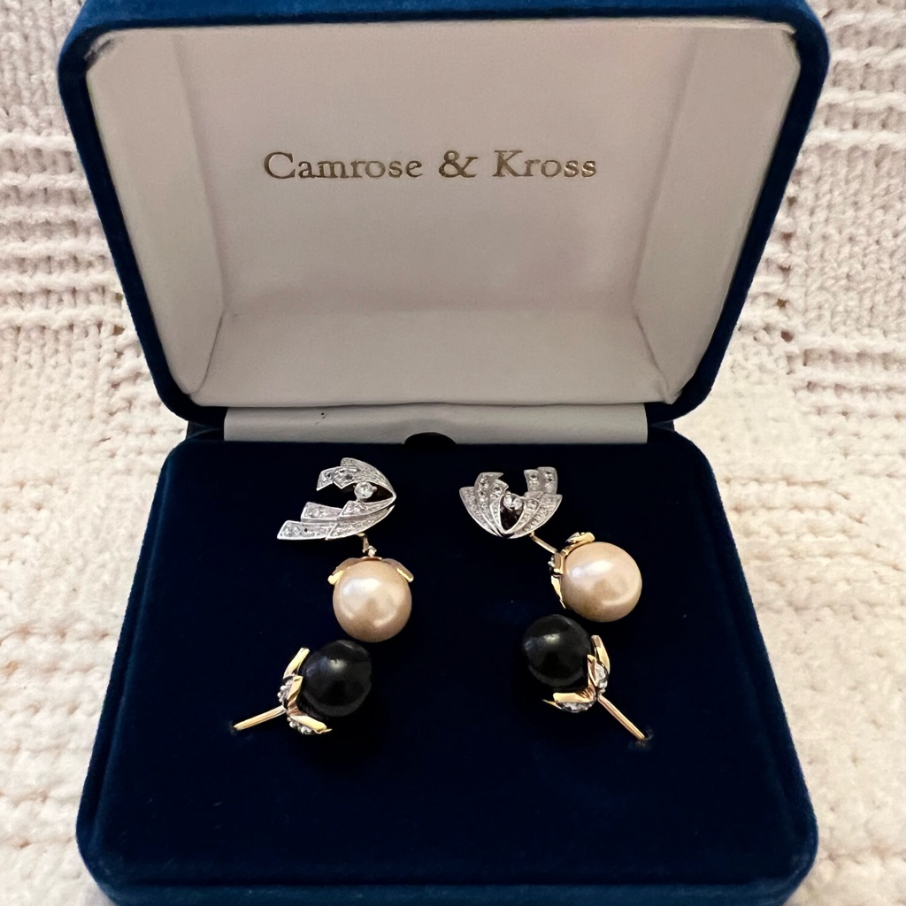 Camrose Kross Two-Tone Pearl Drop Earrings In Cream Black 75$